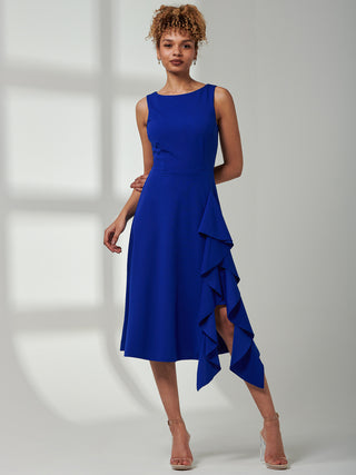 Haylen Frill Detail Midi Dress, Royal Blue