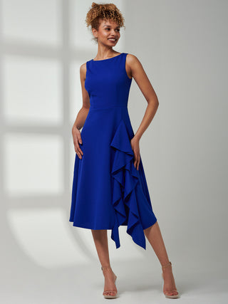Haylen Frill Detail Midi Dress, Royal Blue