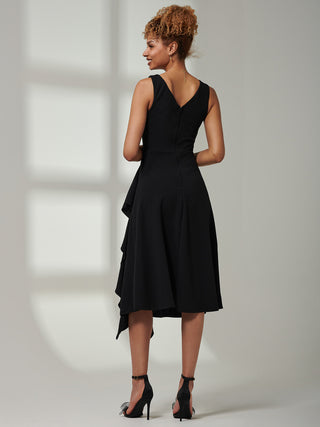 Haylen Frill Detail Midi Dress, Black