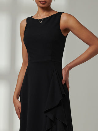 Haylen Frill Detail Midi Dress, Black