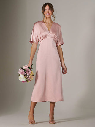 midaxi satin dress TFNC Bridesmaid satin cami tie waist midaxi dress in pink