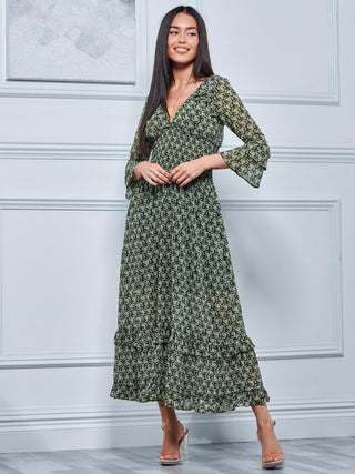 Qaiya Shirred Chiffon Maxi Dress, Green Floral – Jolie Moi Retail