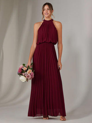 Pleated Bridesmaids Maxi Dress, Burgundy Jolie Moi Retail Pleated Bridesmaids Maxi Dress, Burgundy Jolie Moi Retail