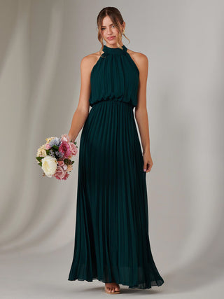 Pleated Bridesmaids Maxi Dress, Dark Green Jolie Moi Retail Pleated Bridesmaids Maxi Dress, Dark Green Jolie Moi Retail