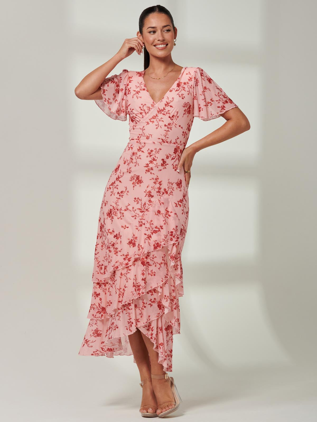 Daleysa Frill Hem Mesh Maxi Dress, Coral Pink – Jolie Moi Retail