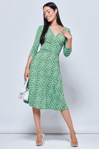 Willa Geometric Print Jersey Dress, Green Geo Jolie Moi Retail Willa Geometric Print Jersey Dress, Green Geo Jolie Moi Retail