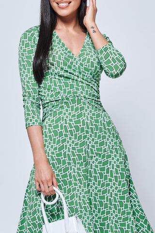 Willa Geometric Print Jersey Dress, Green Geo