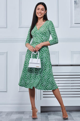 Willa Geometric Print Jersey Dress, Green Geo Jolie Moi Retail Willa Geometric Print Jersey Dress, Green Geo Jolie Moi Retail