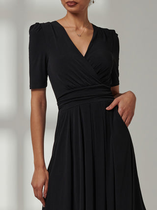 Bianca Half Sleeve Jersey Midi Dress, Black