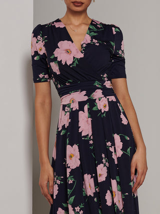 Kenzie Half Sleeve Jersey Maxi Dress, Navy Floral