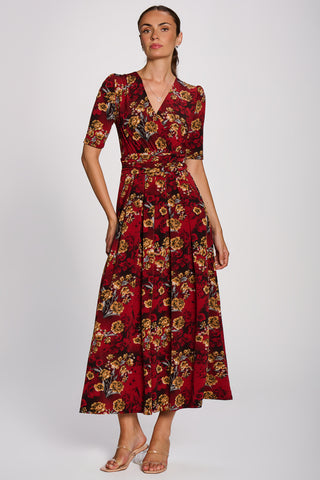 Printed Jersey Maxi Dress, Burgundy Floral
