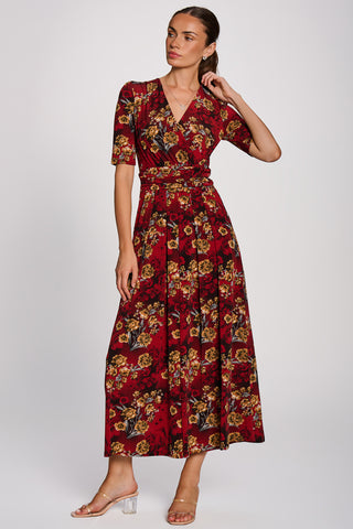 Printed Jersey Maxi Dress, Burgundy Floral