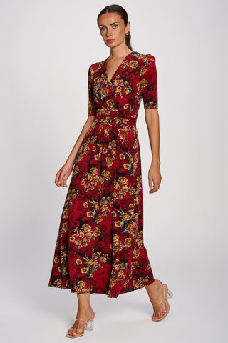 Printed Jersey Maxi Dress, Burgundy Floral