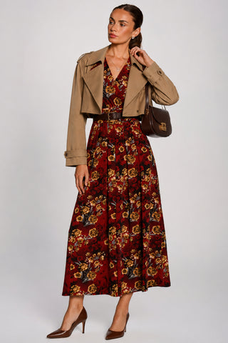 Printed Jersey Maxi Dress, Burgundy Floral