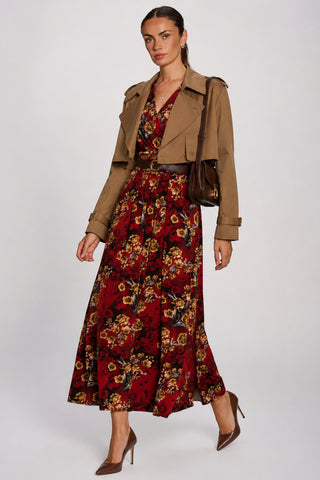 Printed Jersey Maxi Dress, Burgundy Floral
