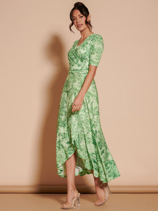 Ruffle Hem Jersey Maxi Dress, Green Leafy Jolie Moi Retail Ruffle Hem Jersey Maxi Dress, Green Leafy Jolie Moi Retail