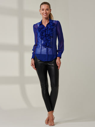 Chiffon Ruffle Front Shirt, Royal Blue