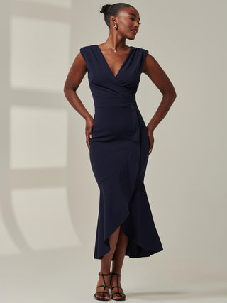 Tara Sleeveless Draped Maxi Dress, Navy