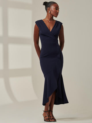 Tara Sleeveless Draped Maxi Dress, Navy