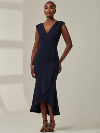 Tara Sleeveless Draped Maxi Dress, Navy