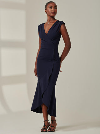 Tara Sleeveless Draped Maxi Dress, Navy