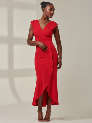 Tara Sleeveless Draped Maxi Dress, Red