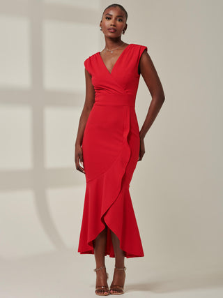 Tara Sleeveless Draped Maxi Dress, Red