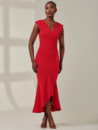 Tara Sleeveless Draped Maxi Dress, Red