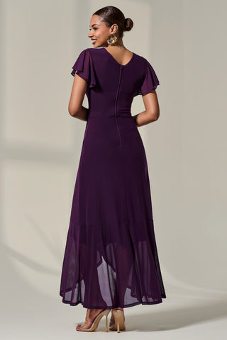 Plain Wrap Mesh Maxi Dress, Dark Purple