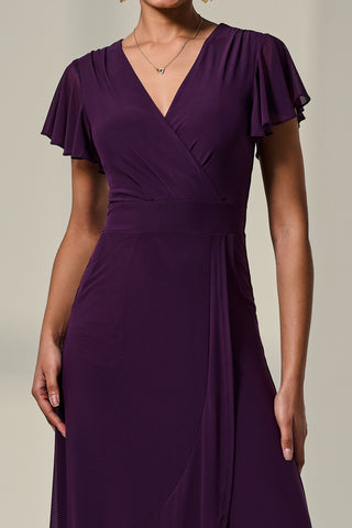 Plain Wrap Mesh Maxi Dress, Dark Purple