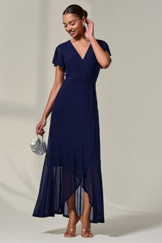 Plain Wrap Mesh Maxi Dress, Navy