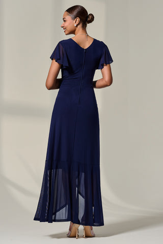 Plain Wrap Mesh Maxi Dress, Navy