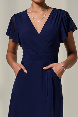 Plain Wrap Mesh Maxi Dress, Navy