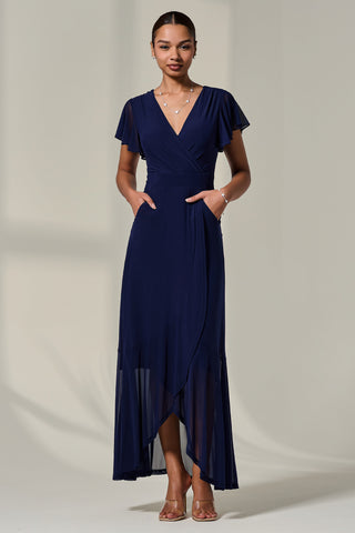 Plain Wrap Mesh Maxi Dress, Navy