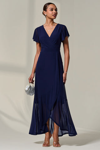 Plain Wrap Mesh Maxi Dress, Navy