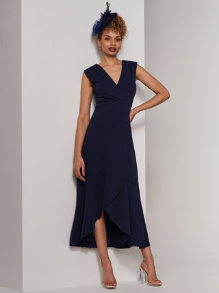 Preslie Wrap Frill Hem Maxi Dress, Navy