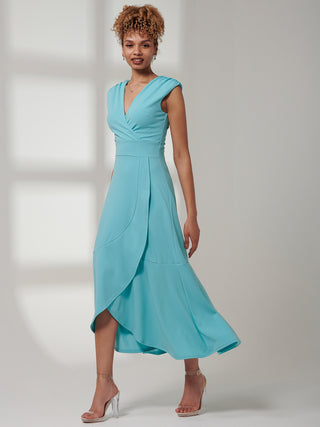 Preslie Wrap Frill Hem Maxi Dress, Turquoise