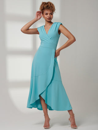 Preslie Wrap Frill Hem Maxi Dress, Turquoise