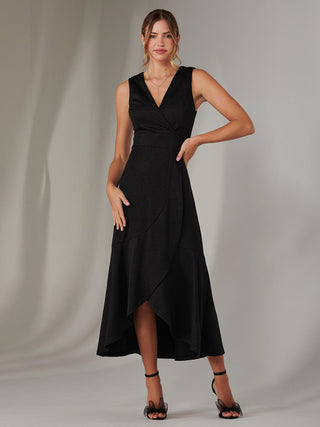 Wrap Frill Hem Maxi Dress, Black - Main Image