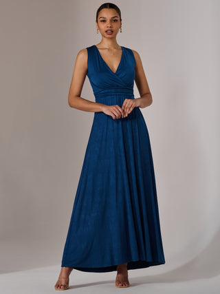 Wrapped Bodice Jersey Maxi Dress, Navy