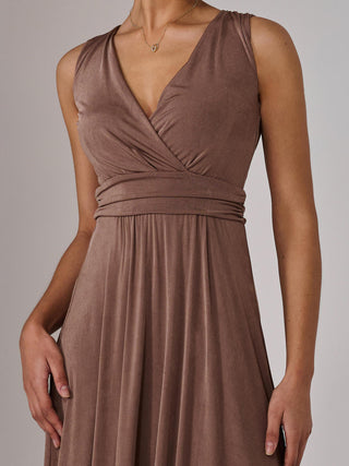 Ella Wrap Bodice Jersey Maxi Dress, Taupe Jolie Moi Retail Ella Wrap Bodice Jersey Maxi Dress, Taupe Jolie Moi Retail