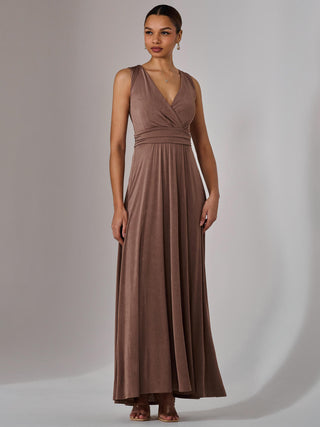 Ella Wrap Bodice Jersey Maxi Dress, Taupe Jolie Moi Retail Ella Wrap Bodice Jersey Maxi Dress, Taupe Jolie Moi Retail