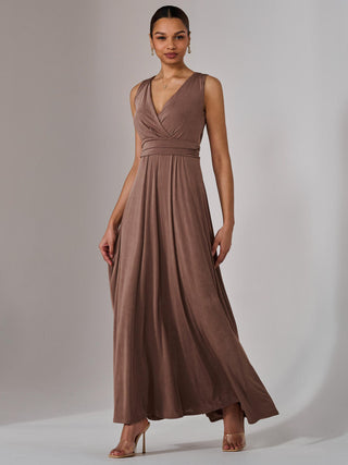 Ella Wrap Bodice Jersey Maxi Dress, Taupe – Jolie Moi Retail