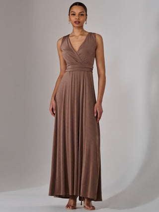 Wrapped Bodice Jersey Maxi Dress, Taupe