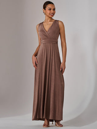 Ella Wrap Bodice Jersey Maxi Dress, Taupe Jolie Moi Retail Ella Wrap Bodice Jersey Maxi Dress, Taupe Jolie Moi Retail
