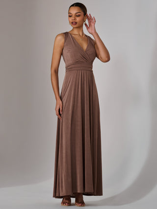 Wrapped Bodice Jersey Maxi Dress, Taupe