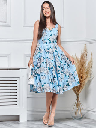Floral Print Textured Prom Dress, Blue Floral