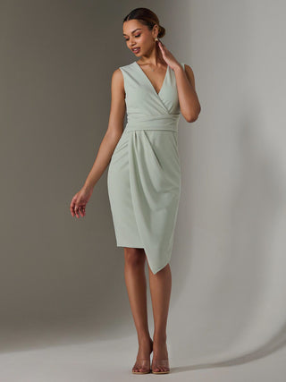 Sleeveless Wrap Front Midi Dress, Light Green Jolie Moi Retail Sleeveless Wrap Front Midi Dress, Light Green Jolie Moi Retail