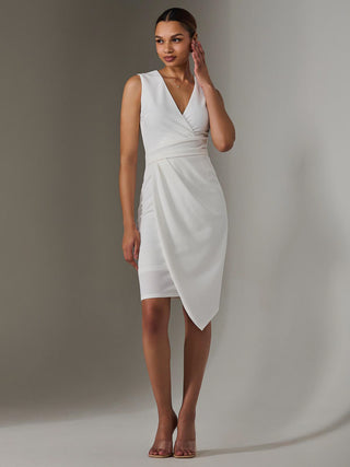 Sleeveless Wrap Front Midi Dress, White Jolie Moi Retail Sleeveless Wrap Front Midi Dress, White Jolie Moi Retail