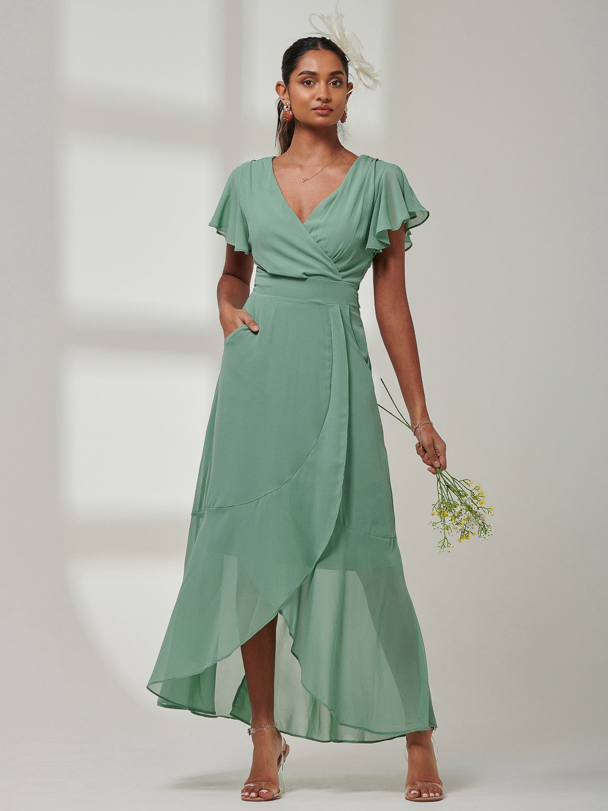 Vicky Chiffon Frill Maxi Dress Green Jolie Moi Retail